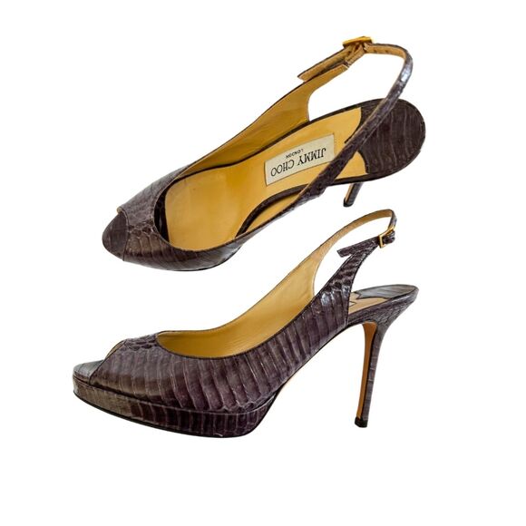 Jimmy Choo Purple-Brown Python Embossed Peep-Toe Stiletto Size 39/8.5 - Picture 4 of 8
